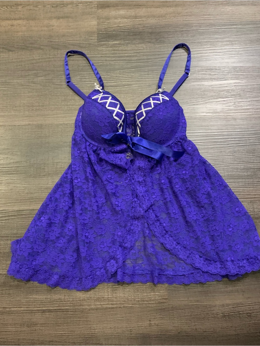 Purple Lace Babydoll Chemise with Ribbon Bow